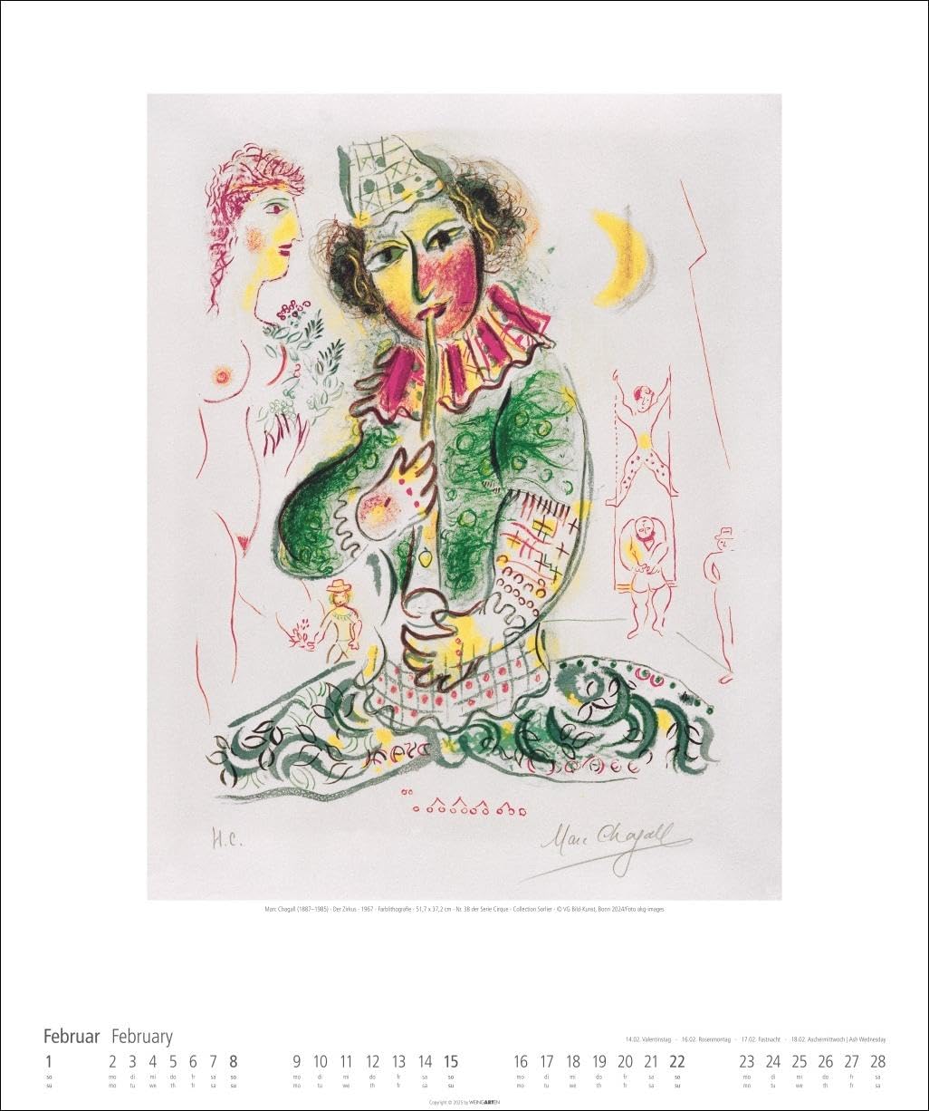 Marc Chagall Kalender 2026: Kunstvoller Wandkalender mit farbenprächtigen Meisterwerken des 20. Jahrhunderts. Großer Kunst-Kalender 2026. 46 x 55 cm. Hochformat