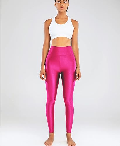 Miniatura 3 de Sghenr Pantalones de yoga de cintura alta para mujer, con control de abdomen, mallas deportivas brillantes para entrenamiento