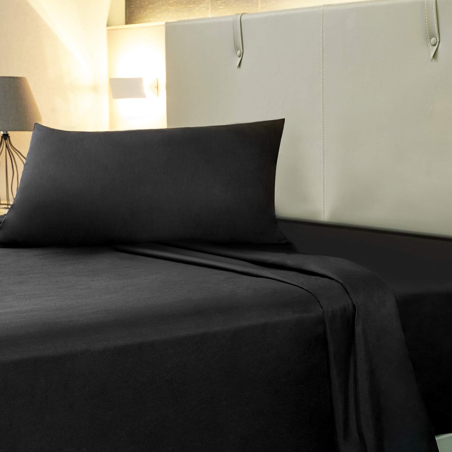 Allo Queen Size Bed Sheet Set, 3 Piece Brushed Microfiber Bed Sheets 1 Flat Sheet, 1 Fitted Sheet, and 1 Pillowcases Deep Pockets - Extra Soft, Wrinkle, Fade, Stain Resistant, Hypoallergenic - Black