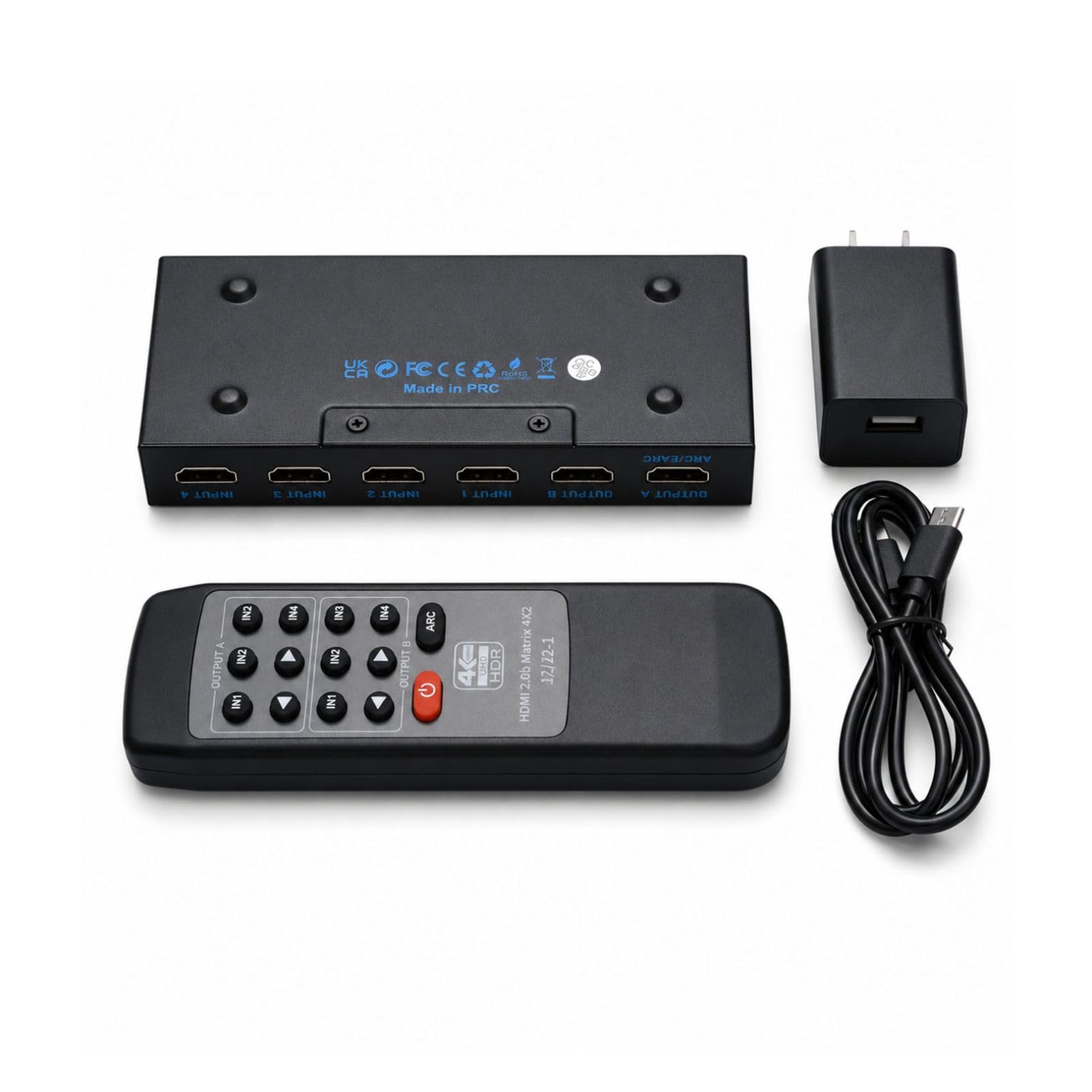DC 5 V 2 A 4K HDMI Matrix Switch Splitter ręczny przełącznik i sterowanie na podczerwień, obsługa audio ARC 5.1CH, tryb audio EDID, 4Kx2K, HDR i ARC