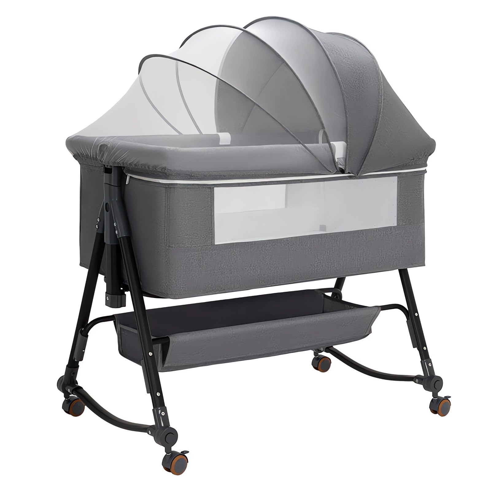 VINNYSEN Baby Bassinet, 3 in 1 Baby Bassinet with Storage Basket and Wheels, All Mesh Bedside Bassinet for Baby, 6 Adjustable Height Portable Bedside Crib Sleeper for Newborn/Infant