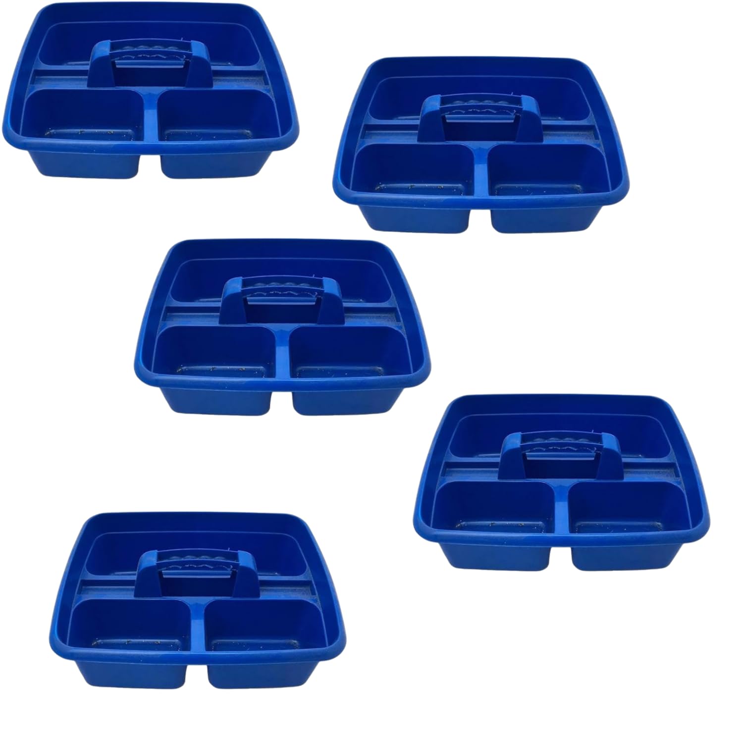 Caddy Tray – 12" x 15" 3 Compartment Polypropylene Carrying Container with Handle – Cleaning Tool Storage Caddy – Colour Coded – For Home Garden Equestrian Blue Pack of 5