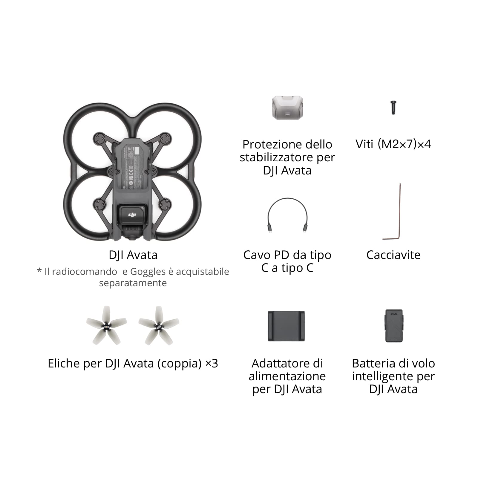 DJI Avata - Drone UAV con visuale in prima persona, video stabilizzati in 4K, FOV di 155°, paraeliche integrati, trasmissione HD a bassa latenza, freno d’emergenza e volo stazionario