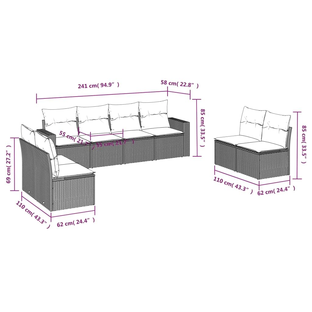 Set Divano da Giardino 8 pz in Rattan PE con Cuscini Beige | Salotto modulare 8 elementi per giardino e terrazza con vano portaoggetti integrato e cuscini imbottiti sfoderabili.