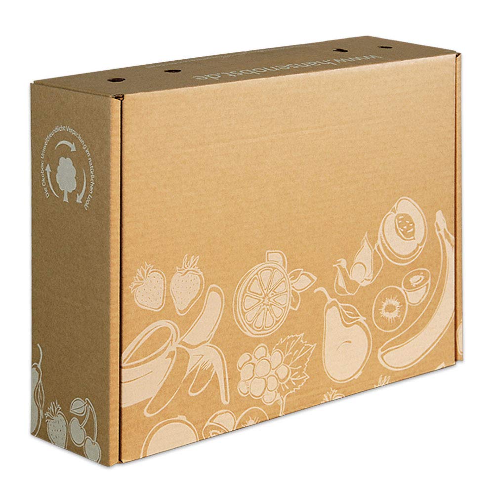Business-Probier-Obstbox mit frischem Obst für gesunde Ernährung am Arbeitsplatz in umweltbewusster Geschenkbox