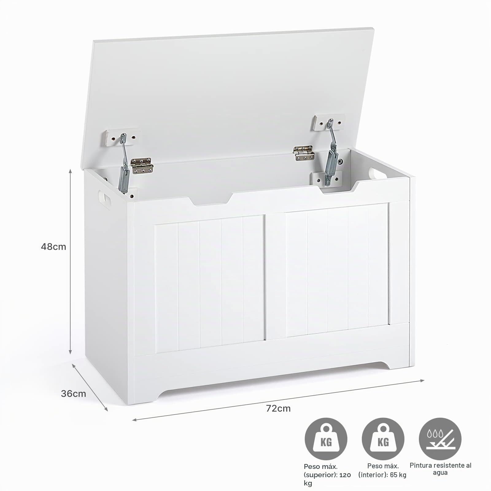 Mondeer Baul Almacenamiento, Taburete de Almacenamiento Multifuncional con Tapa, 2 Bisagras de Seguridad, Gran Capacidad, para el Baño el Salón la Cocina el Pasillo, 72 x 36 x 48 cm, Blanco