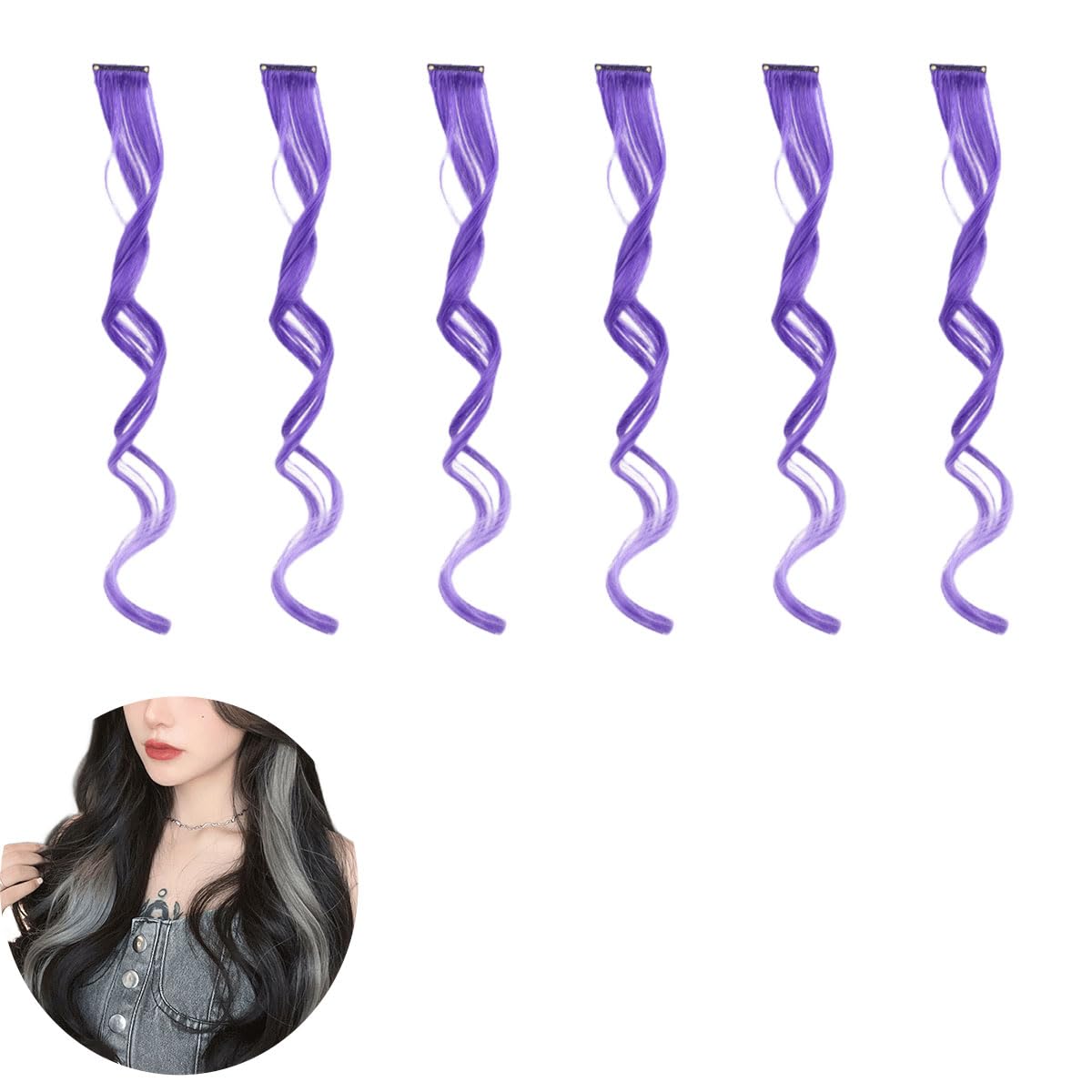 Traziewell Hair Extensions Clip in Curly Purple Long Wavy Clip Hair Extension Heat Resistant Synthetic Hairpieces 0121