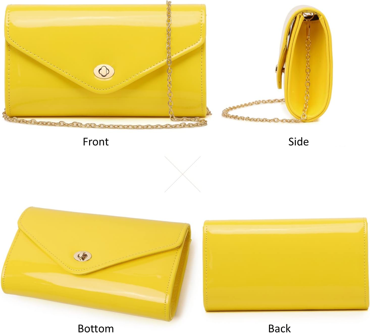 Patent Leather Envelope Clutch Womens Evening Handbag Stylish Shoulder Crossbody Bag for Dating Wedding Party Prom - Image 3