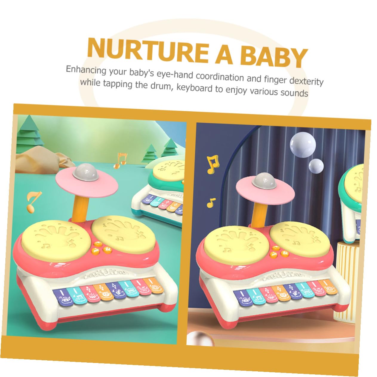 Gatuida Juguete Musical para Multifu Ncional Batería de Percusión Rosa sin Pilas, Instrumento Educativo Sensorial para Bebés y Principiantes, Mejora Coordinación Ojo-Mano y Destreza