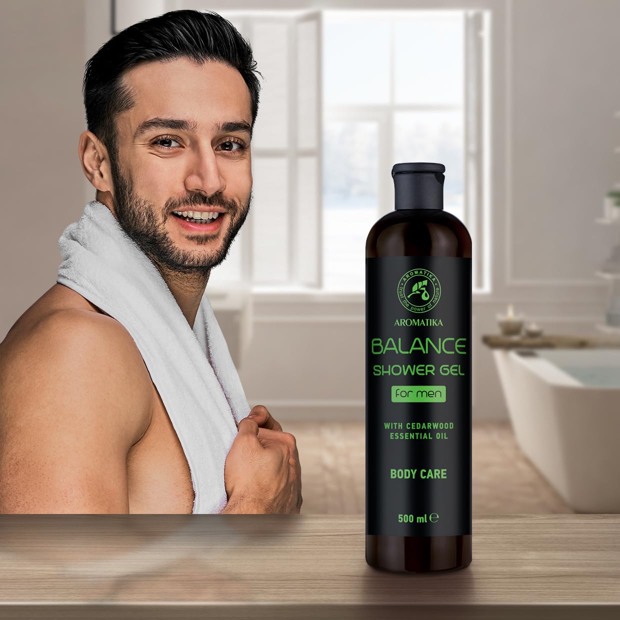 AROMATIKA Männer Duschgel Kühlung 500ml - Mit ätherischem Pfefferminzöl Für Frische & Belebung Nach Sport & Arbeit