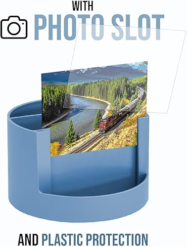 Miniatura 3 de Acrimet Organizador de escritorio compacto, 4 ranuras espaciosas, soporte redondo para lápices y accesorios con ranura para fotos, ideal