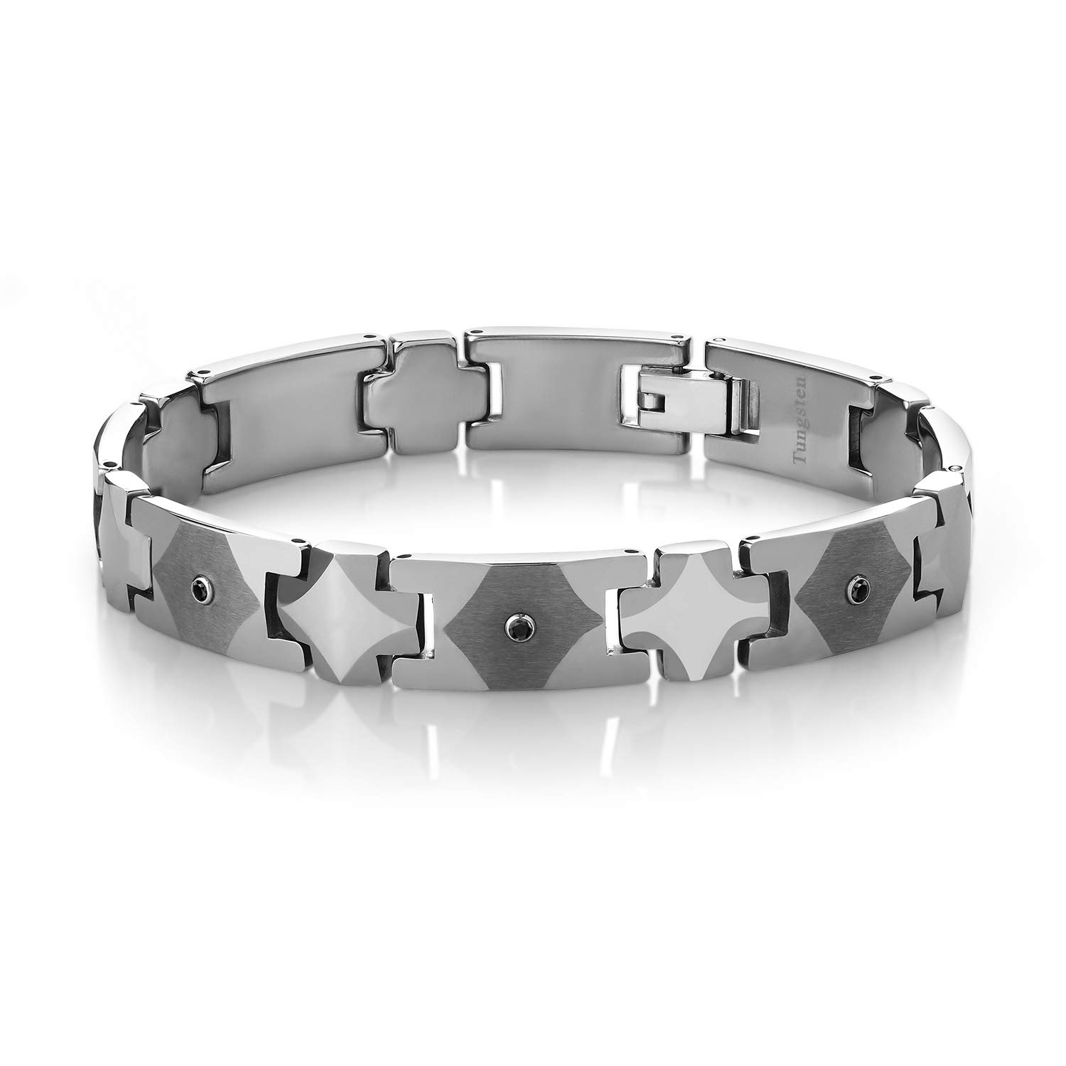 Gem Stone KingMen’s Shiny Polished Tungsten Carbide Black Diamond Bracelet