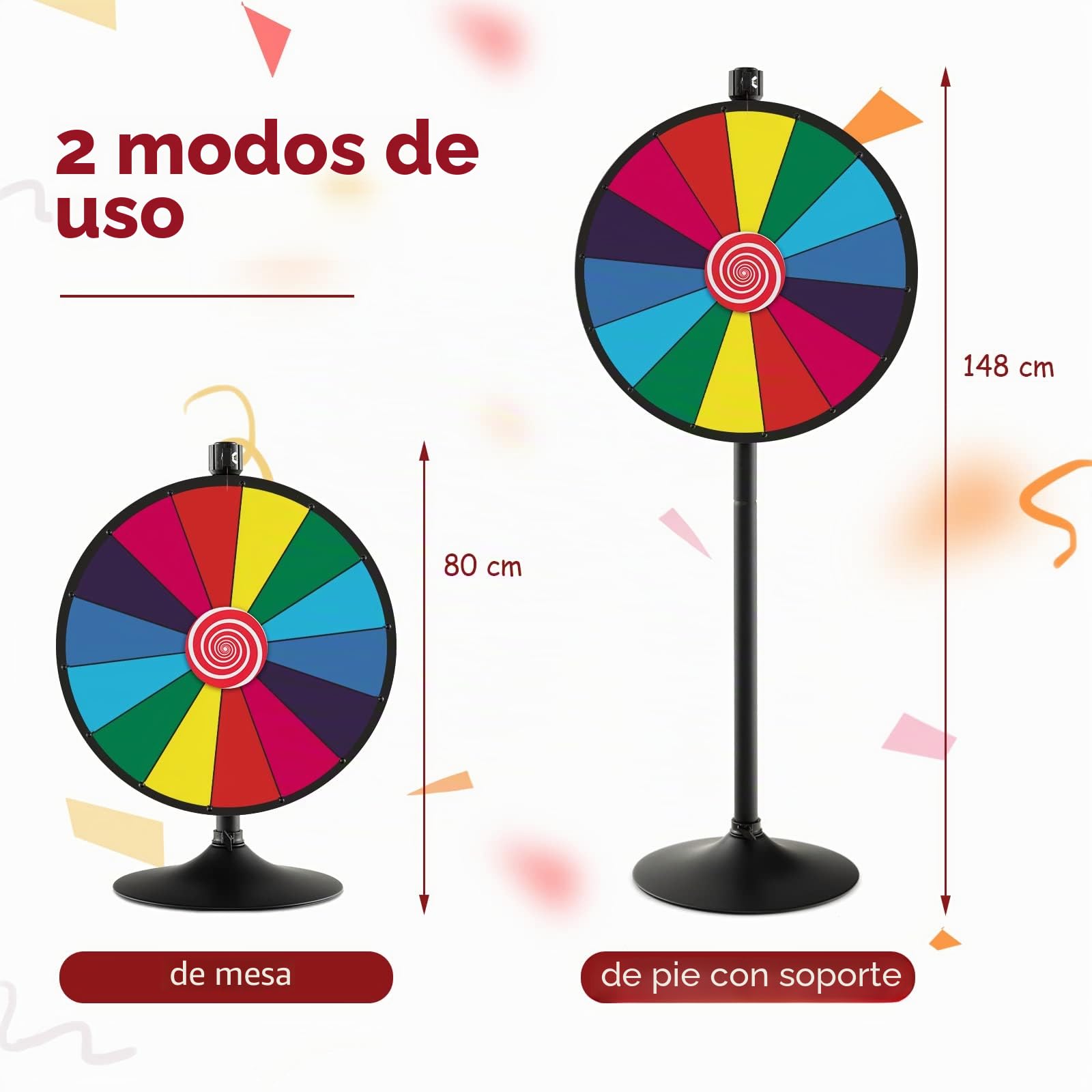 RELAX4LIFE Ruleta de la Suerte de 60 cm con 14 Ranuras, Altura Ajustable 80-148 cm, Cepillo y Marcador Borrable, Rueda de la Fortuna con Soporte de Metal Desmontable (Estilo 2)