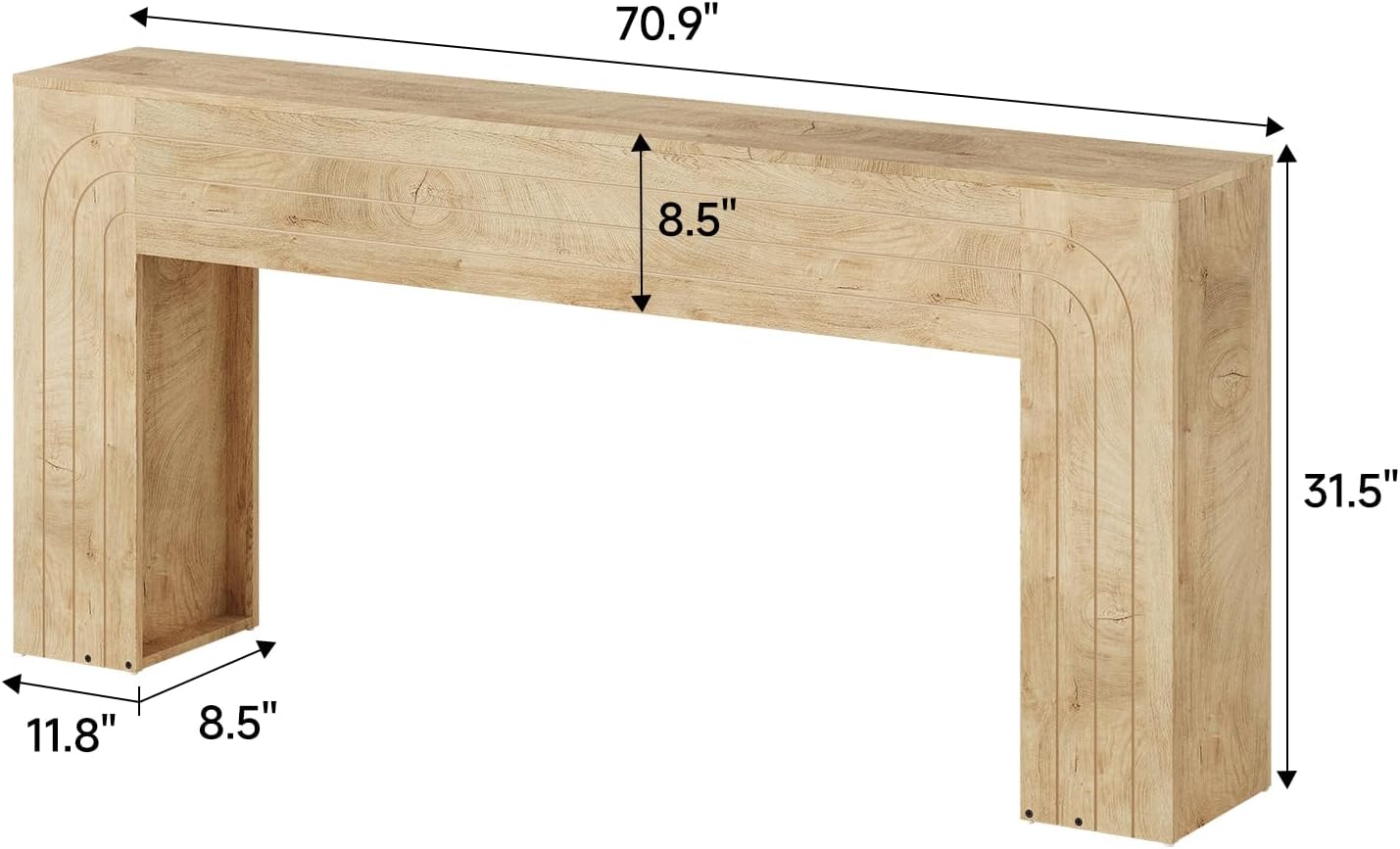 70.9-Inch Long Console Table, Farmhouse Entryway Table with Handcrafted Line Detailing, Wood Narrow Sofa Table for Living Room, Hallway, Foyer, and Behind Couch