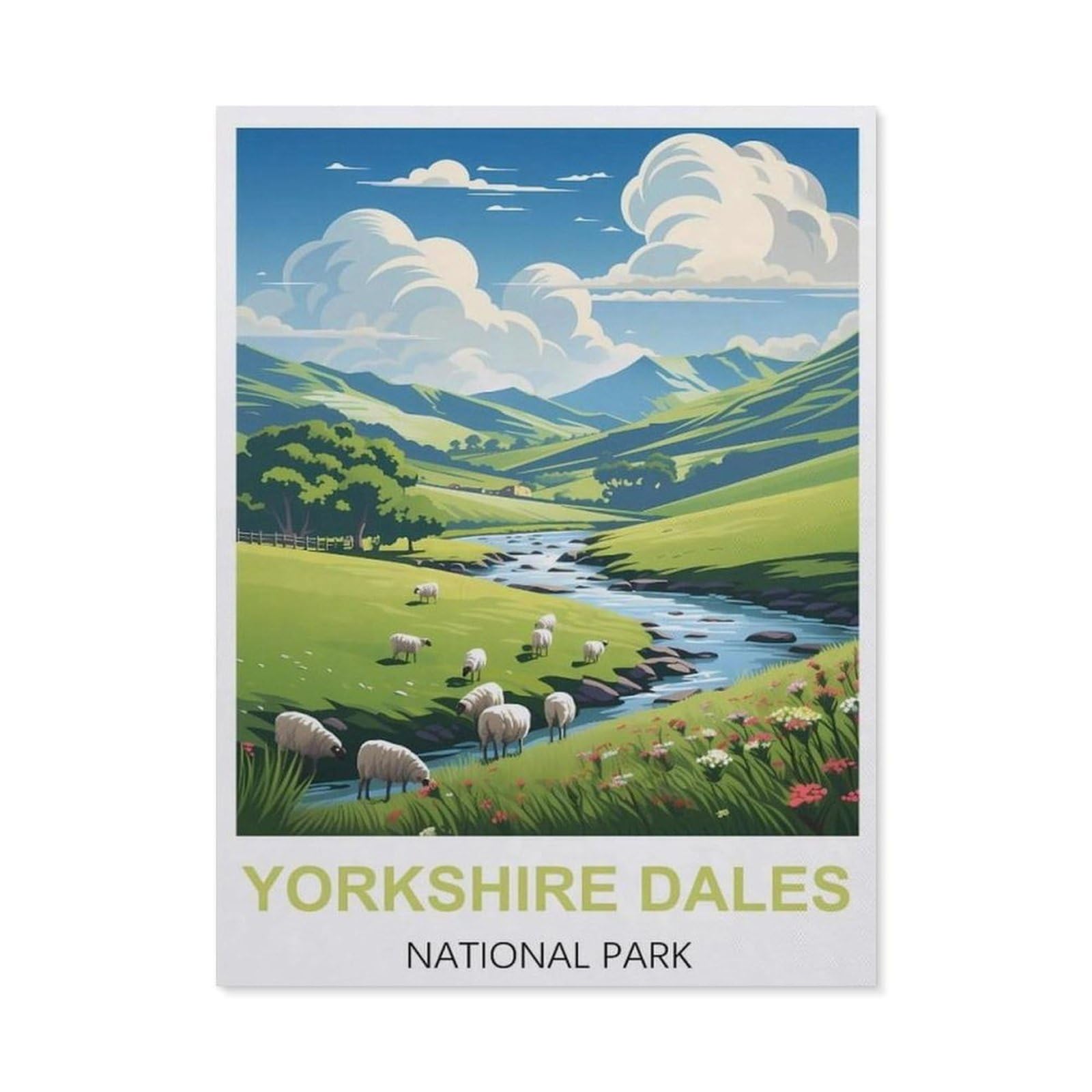 Beayodkp A6 Easy Paint By Numbers For Adults Beginners，Yorkshire Dales，Paint By Number Kit On Canvas For Adults New Painters's Gift Diy Gifts(20X30cm-Bj12