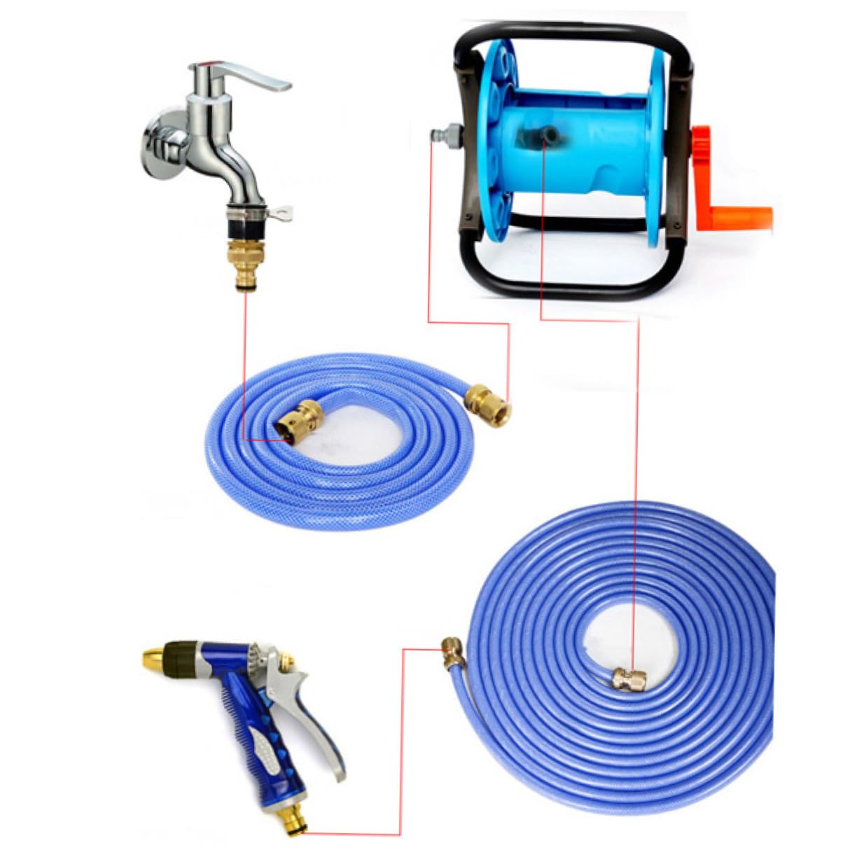 Happyyami Dérouleur Tuyau d Arrosage, Chariot pour Enrouleur de Tuyau D'arrosage, Support de Rangement, Capacité 25m, Manivelle, Jardin