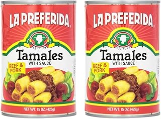 La Preferida Beef & Pork Tamales Hearty Mexican Canned Tamales in Red Sauce 15oz. (Pack of 2)