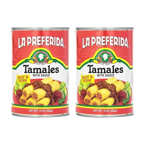 La Preferida Tamales de carne de res y cerdo abundantes Tamales mexicanos enlatados en salsa roja, 15 onzas (paquete de 2)
