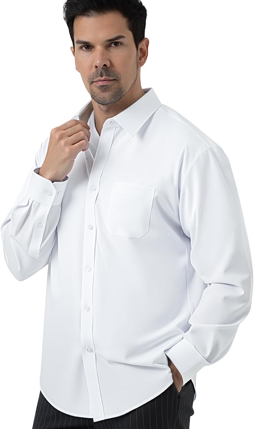 JCARSON Business Travel Mens Dress Shirt Wrinkle Free Non Iron Stretch Lightweight with Breathable Mesh Collar & Underarm