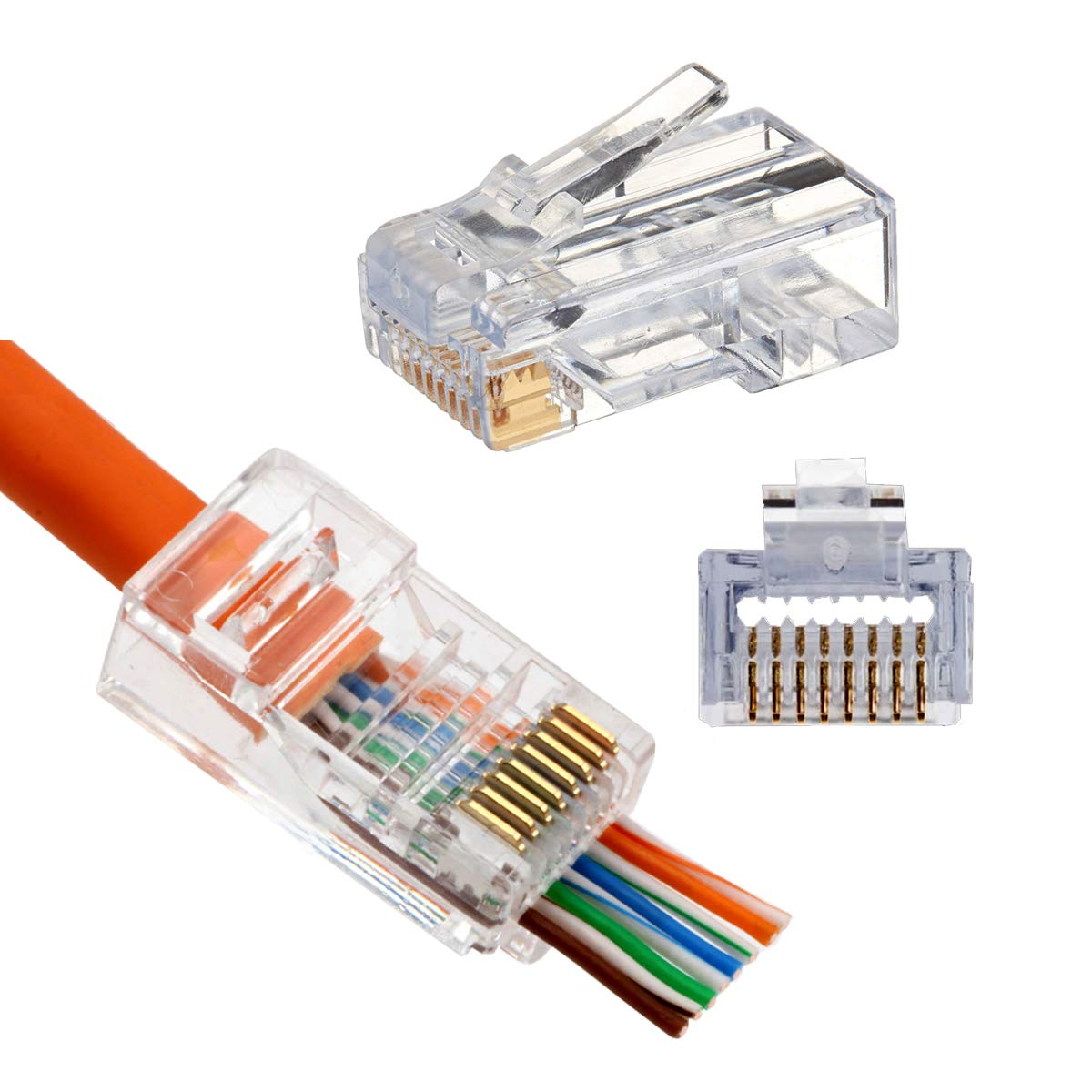 Buy 50x RJ45 Cat5 Cat5e Connectors End Pass Through Gold Plated 8P8C