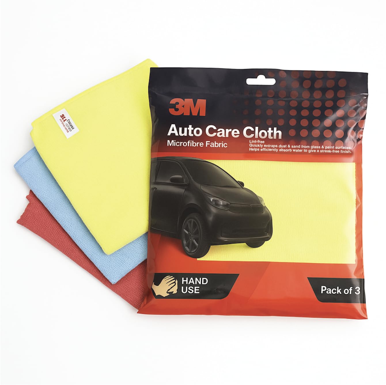 3M Car Care Microfiber Cloth (3 Pieces) | Non-Scratching Cloth for Exterior, Interior and Glass | Absorbent Microfiber Technology, 200 GSM, Multicolor