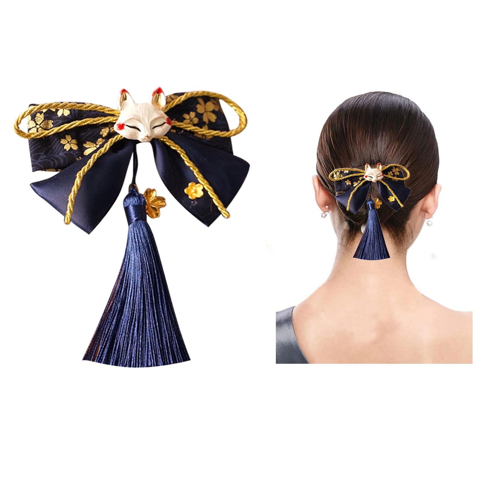 Amazon.co.jp: 狐 髪飾り 成人式 キツネ タッセル リボン ヘアクリップ 