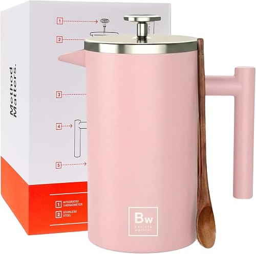 Pink Stainless Steel French Press Coffee Maker