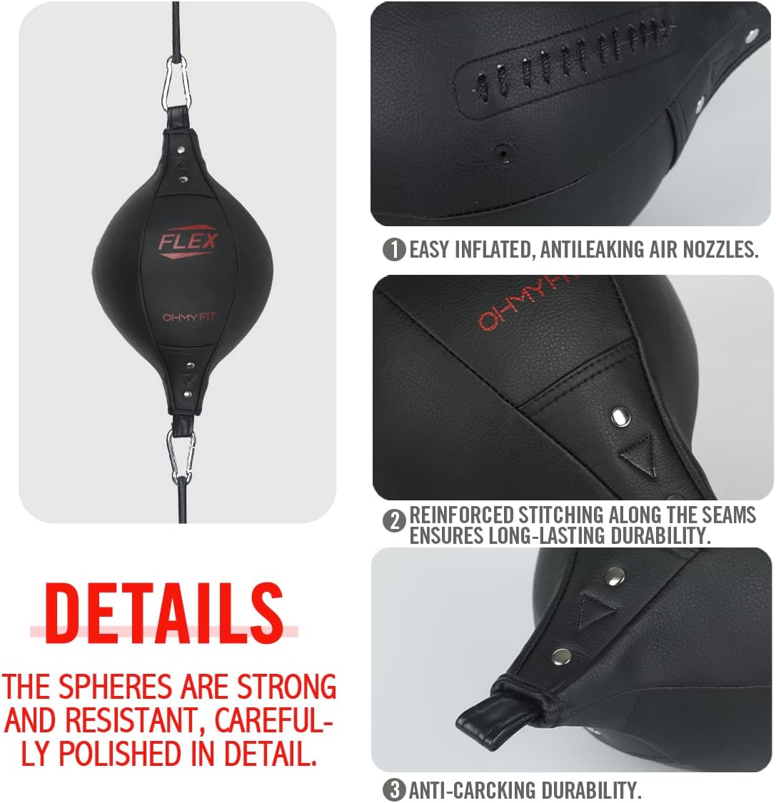 Flex Dual Double & Double End Punching Bag Elliptical Shape Bundle - Complete Home & Gym Exercise Equipment Set for Men & Women