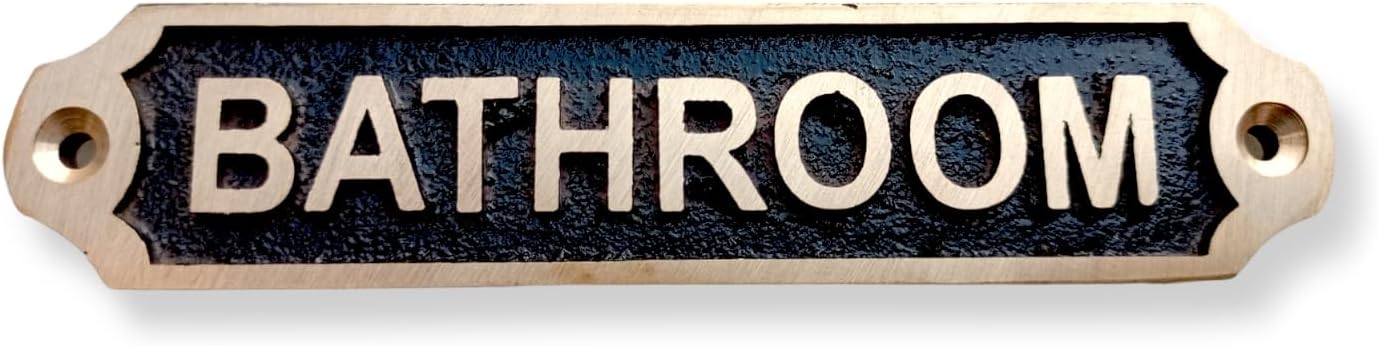 Brass Door Signs - Set of 13 Door plaques Home Office Decor (Toilet, Ladies, Gents, WC, Push, Pull, The Man Cave, Mind The Step, Mind Your Head, Toilets, Cabin, Skipper, Radioroom) (Bathroom)