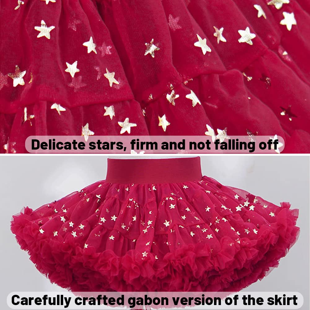 Falda Tul Niña Tutú Ballet Clásica Vestido Princesa Navidad con Cinturón Ancho Tutus de Colores con Estampado de Estrellas