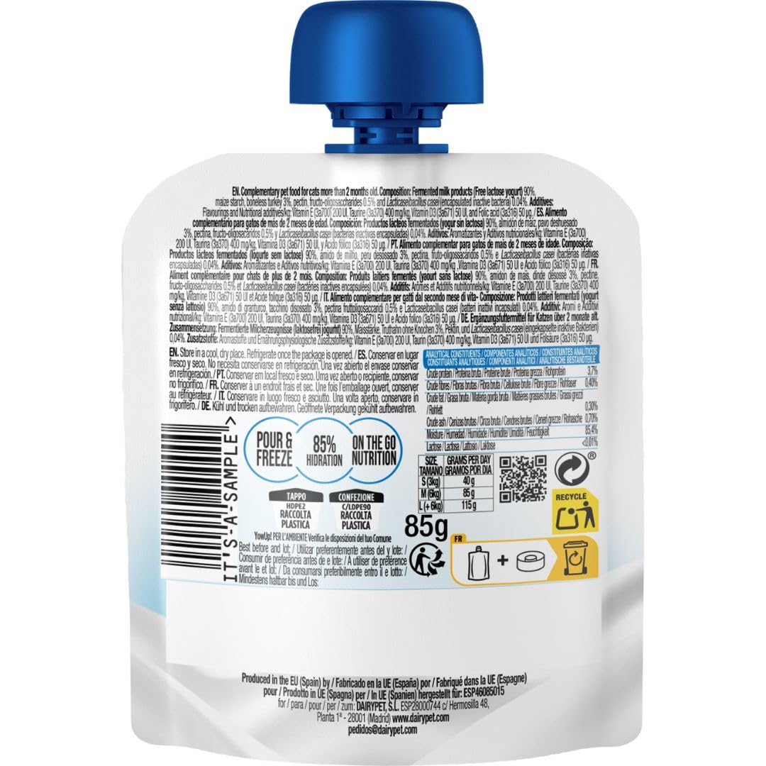 ANIMALUJOS - Yogur para Gatos LCASEI con Probióticos para Sistema Inmune - Sabor Pavo - 10 Unidades x 50g - Sin Lactosa, Ideal para Gatos con Digestión Sensible