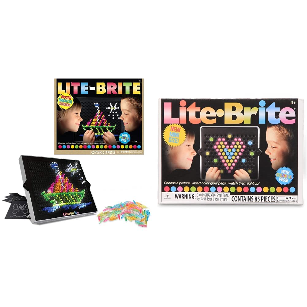 Basic Fun! 2215 Lite-Brite Ultimate Classic, Light Up Drawing Board & Lite Brite 02216 Mini, Light Up Drawing Board, Mini LED Drawing Board with Colours, Travel-sized Toys for Creative Play