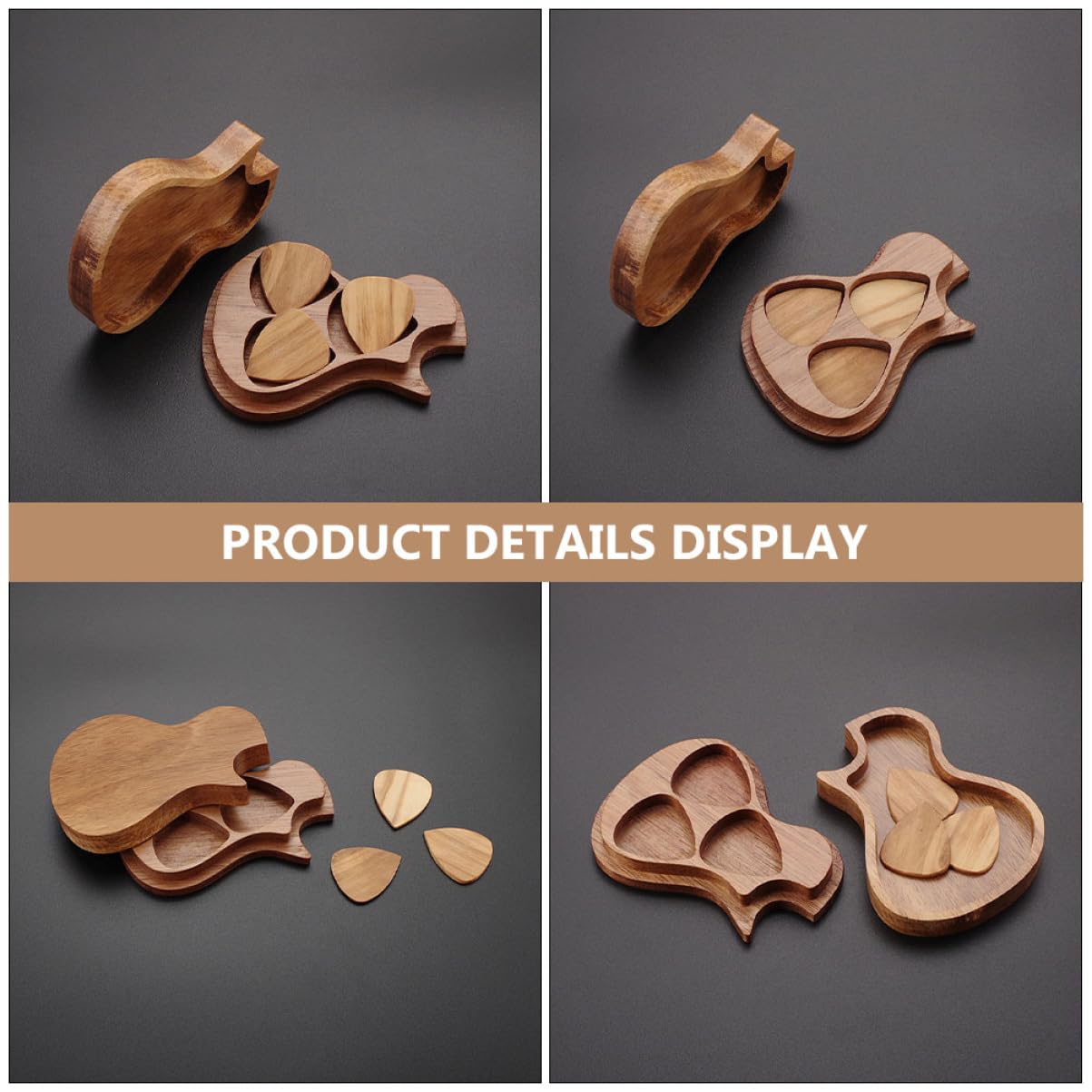 2sets Plettri Legno Di Olivo Con Scatola Forma Di Chitarra Accessori Per Musicisti e Amanti Della Musica