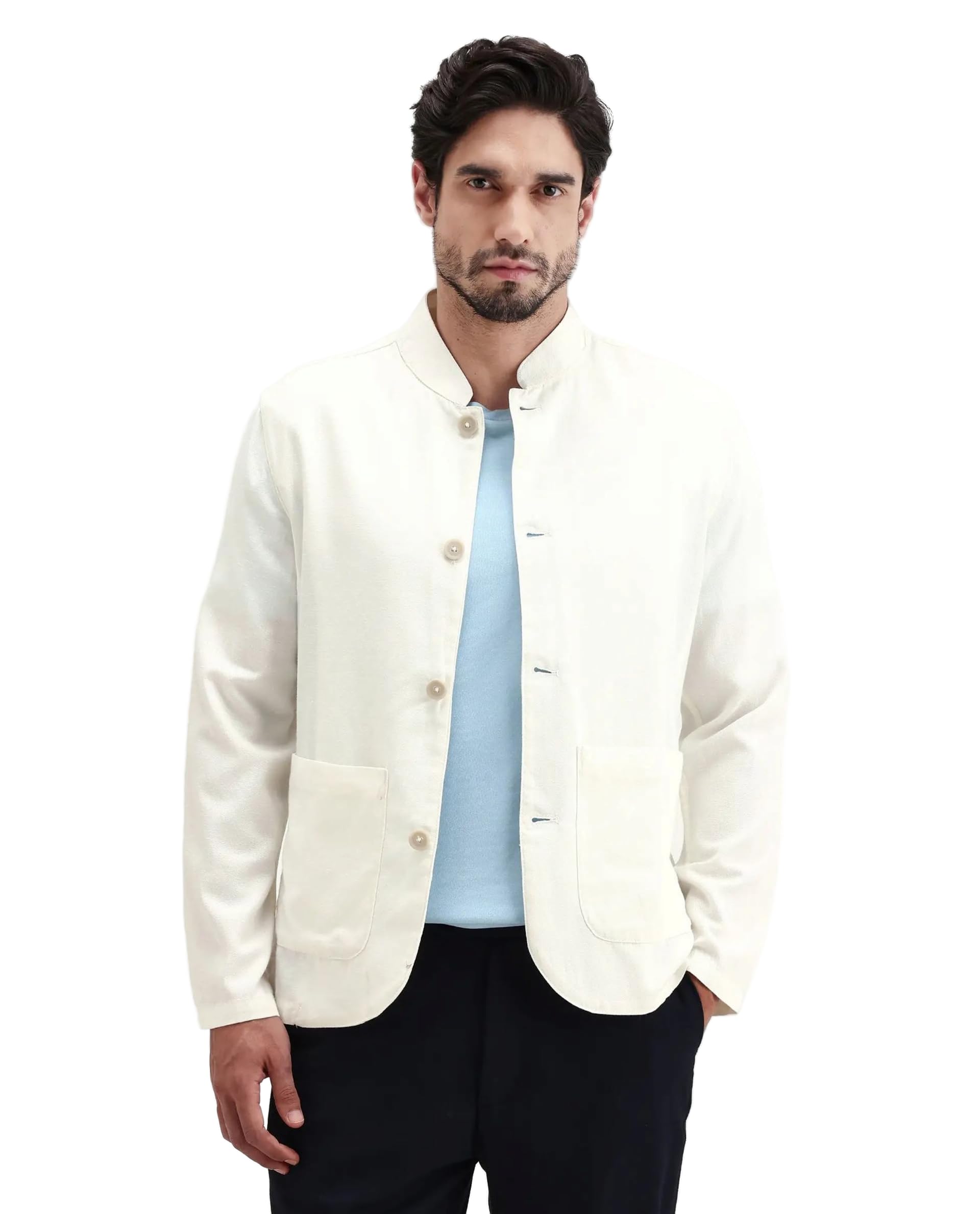 rare rabbit Men's Bela Tailored Solid Linen Blend Stand Collar Coat-picture-28