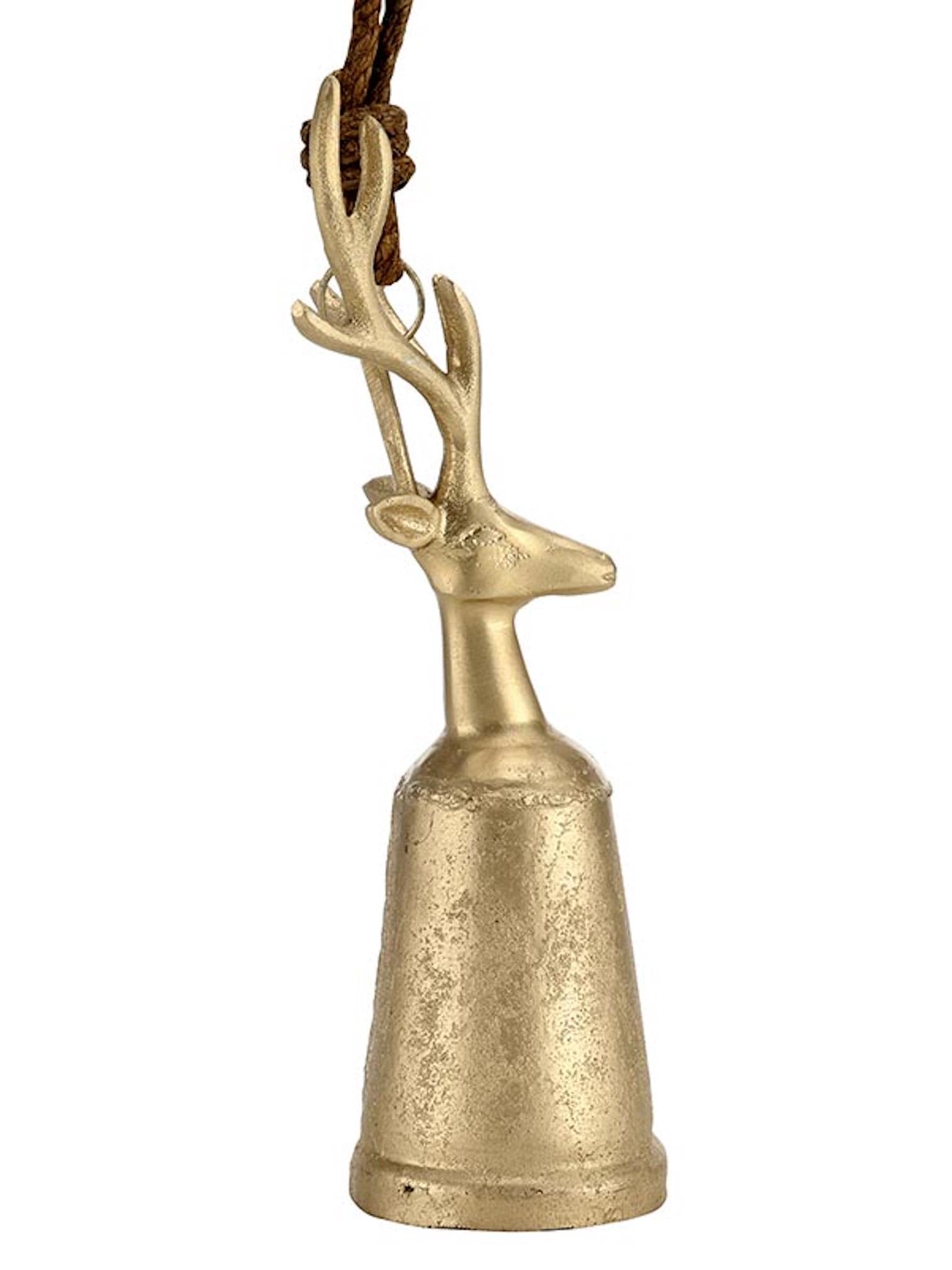 Santa Barbara Design Studio Champagne Platinum Decorative Bell Metal Reindeer Bell, Small, 11" Tall
