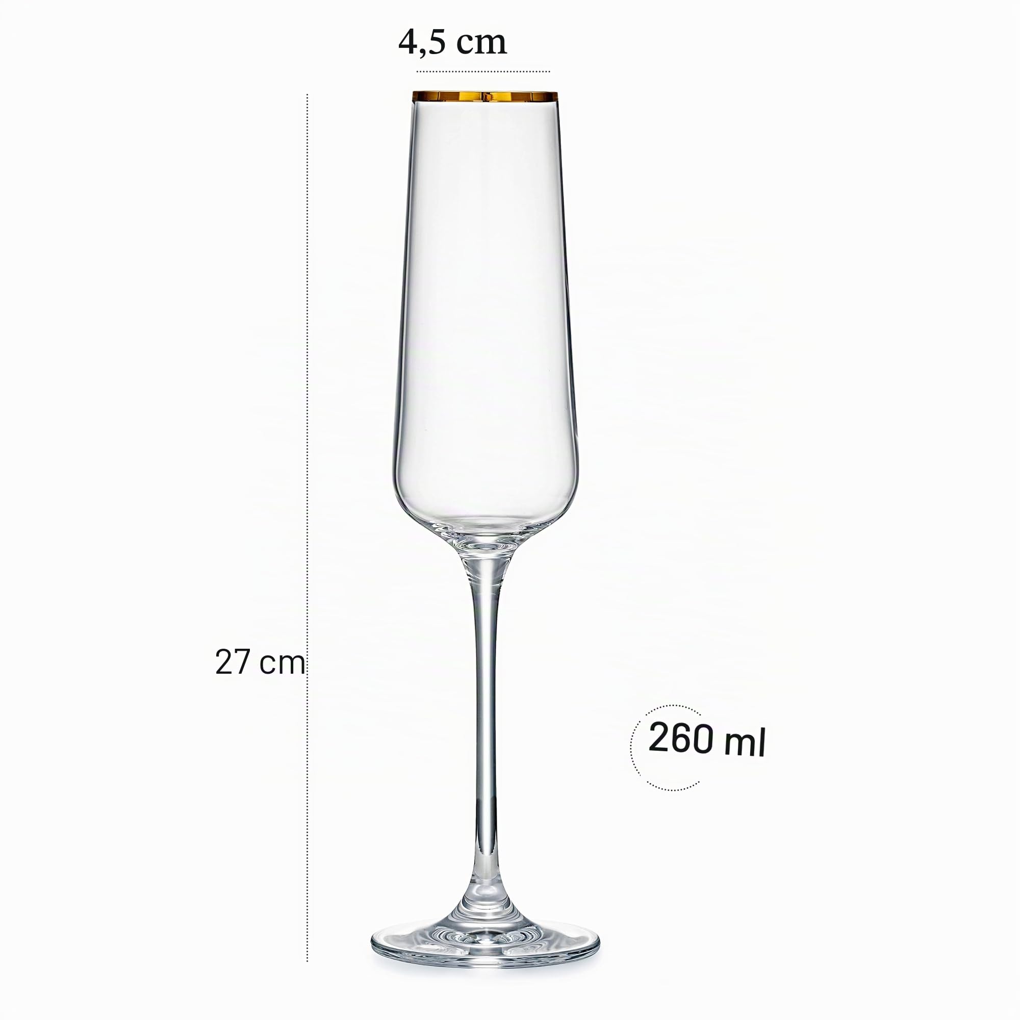 Copas de Champán con Borde Dorado para Regalo | Juego de 2 | Copas de Brindis de Cristal para Novios, Bodas, Aniversarios y Cumpleaños | Elegante Cristalería para Cava, Prosecco, Vino Espumoso