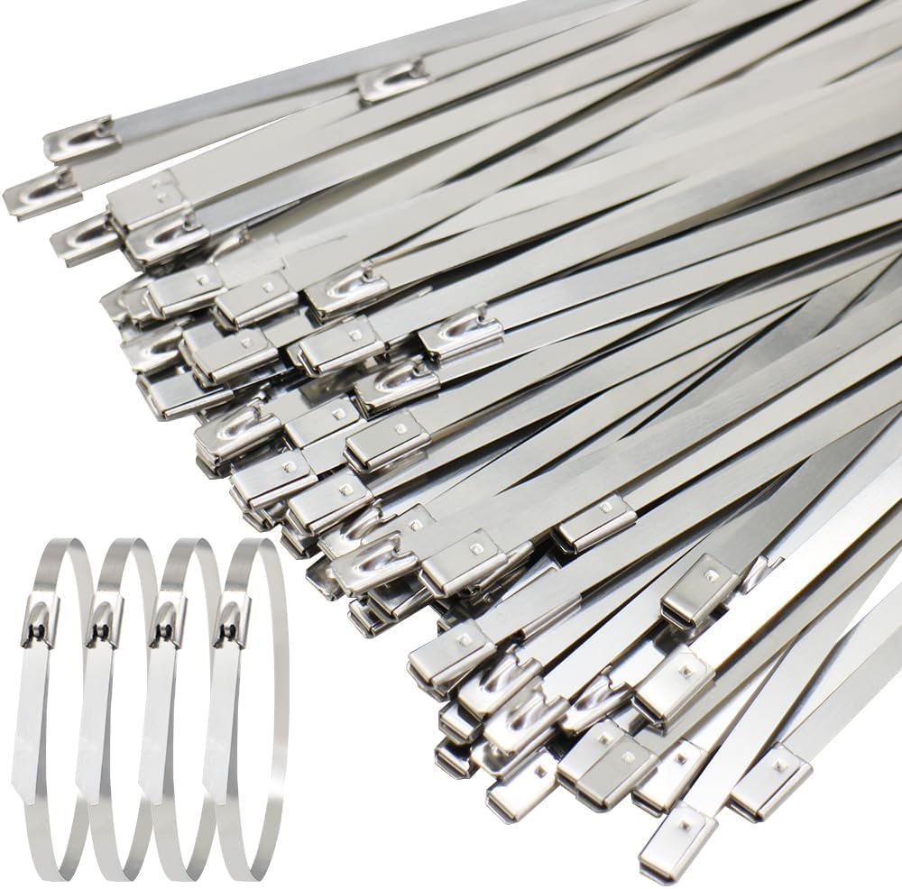 Hi-Plasst Metal Cable Tie // Zip Ties (4 inch long // Pack of 5pcs) 100mm * 4.6mm, Self-Locking Cable Ties // 304 Stainless Steel for Machinery, Vehicles, Farms, Pipes & Outdoor Fence