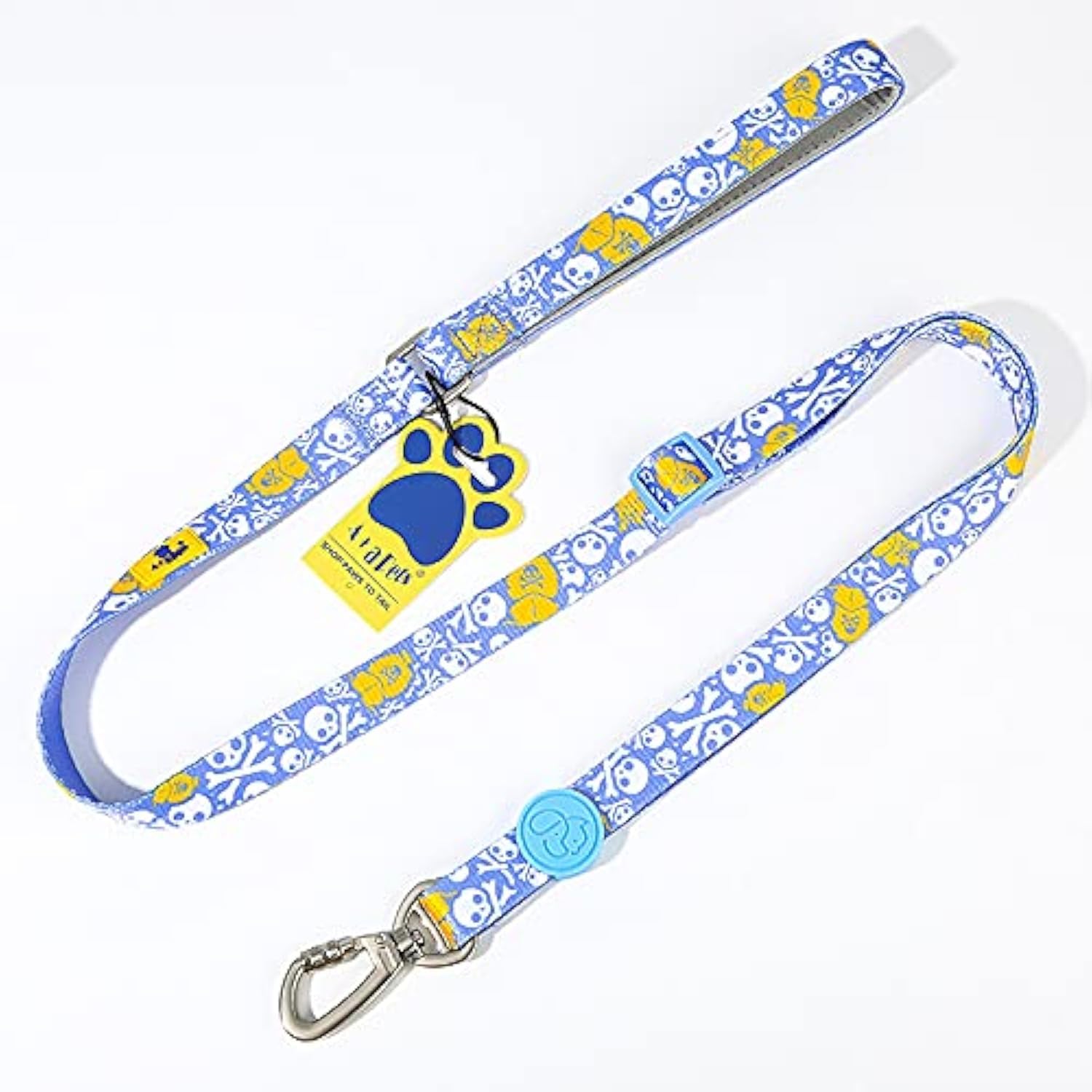 A+a Pets' Nylon Waterproof Leash | Length Adjustable with Neoprene Padded Handle for Dogs & Cats (Pirate Design, Medium,