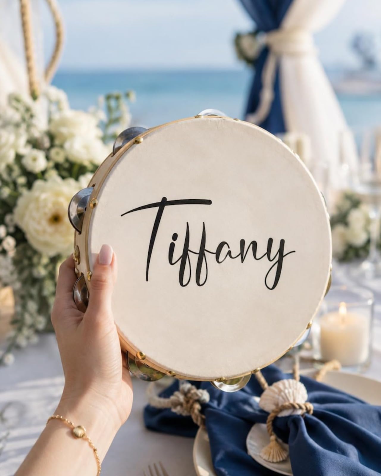 Panderetas de boda personalizadas con nombre y logotipo, mini panderetas para boda, piel de oveja para niños y adultos, tarjetas de lugar de boda, pandereta para iglesia, recuerdos de boda para