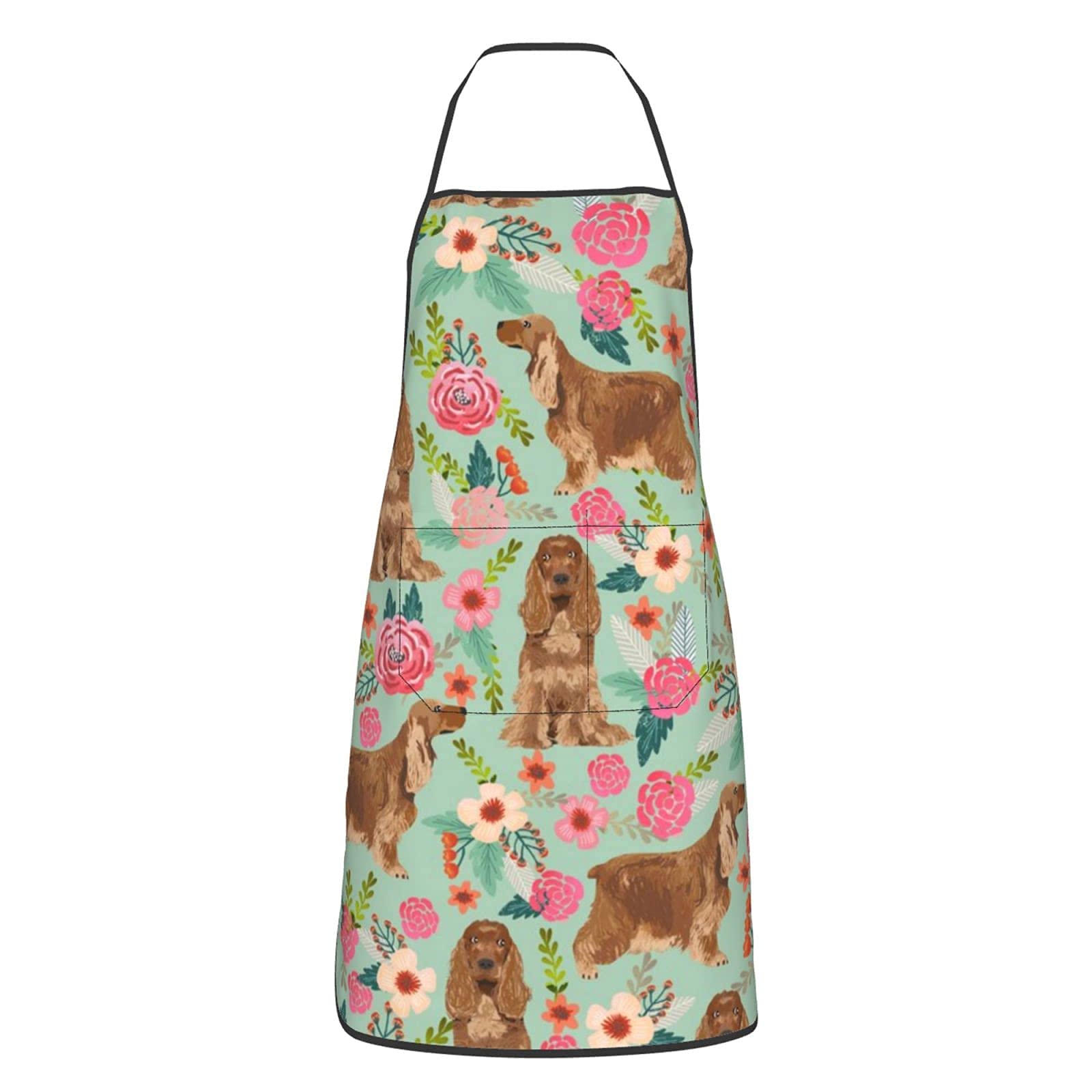 MSINCUDJ Kitchen Aprons,Cocker Spaniel Florals Dogs Cooking Apron With Pockets,Waterproof Chef Apron Adjustable Bib For Unisex
