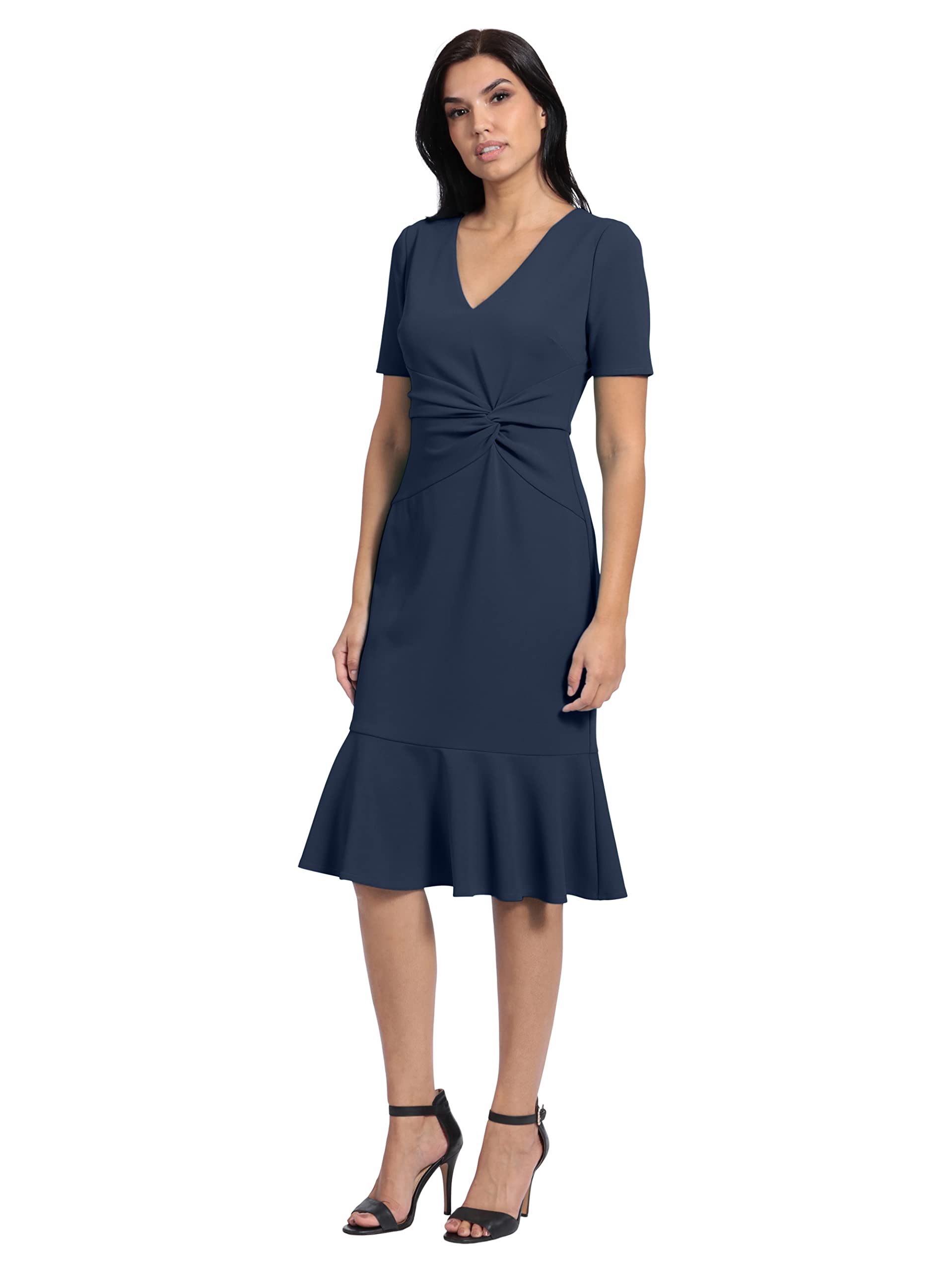 London Times V-Neck Flounce Hem Dress