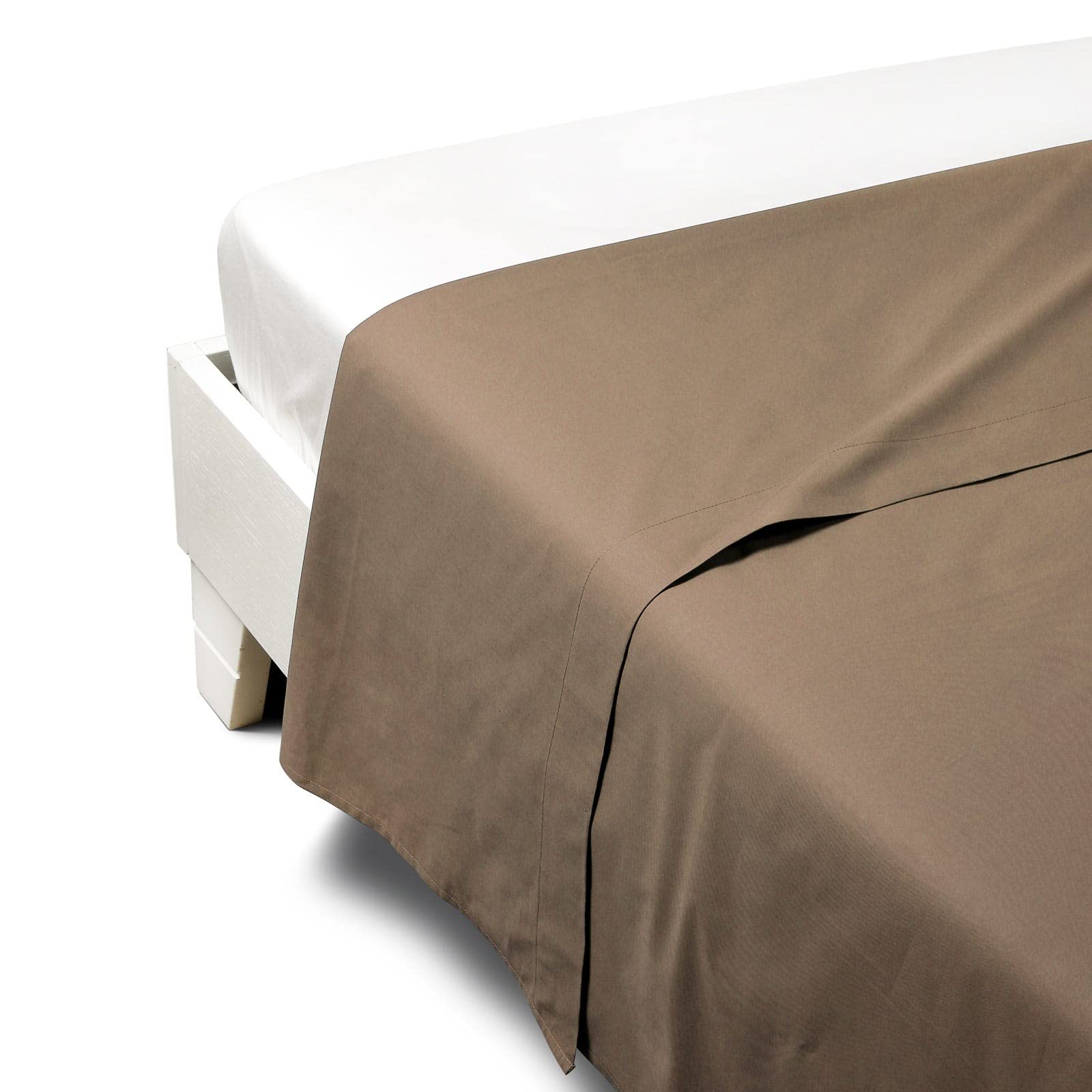 Drap plat en percale moka Caleffi pour des nuits douillettes