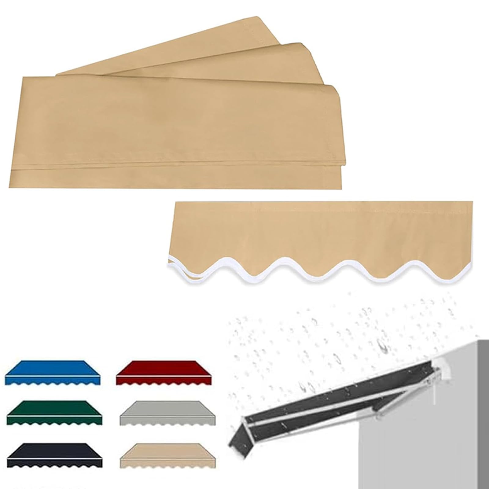 Yuqiwkk Khaki Manual Retractable Awning Fabric Replacement, Retractable Patio Awnings Replacements Cloth, Sun Shade Shelter Cover Uv Water-Resistant Polyester Cover For Deck, Balcony(,3X2.5m (10X8.2ft))