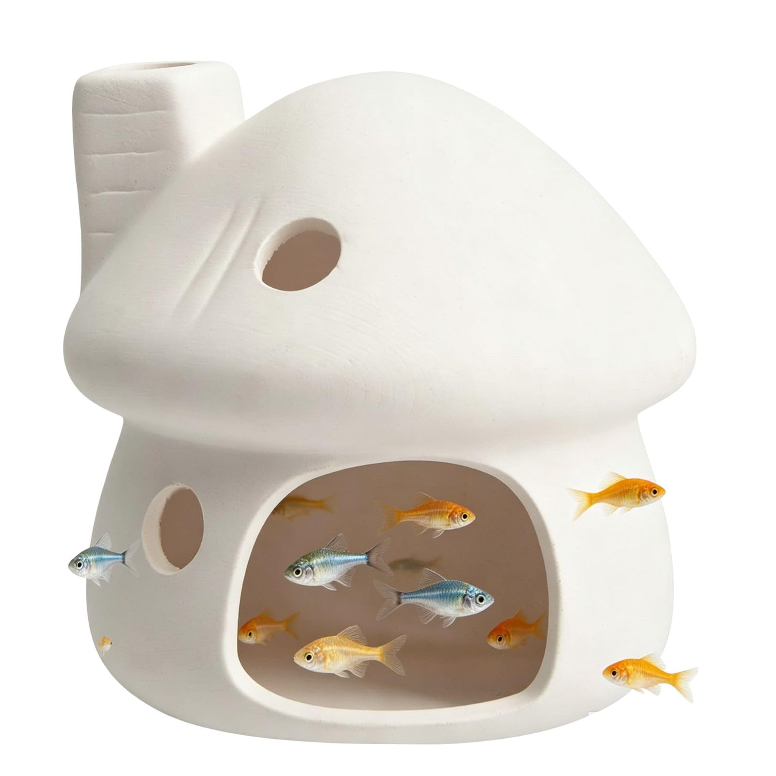Saim White Ceramic Mushroom Aquarium Decor, Fish Tank Hideout Cave, Betta Shrimp Pleco Goldfish Breeding Hiding Shelter Ornament
