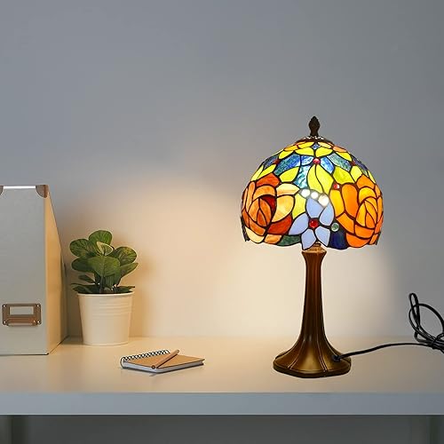 Miniatura 9 de Tiffany - Lámpara de mesa romántica de doble color con rosas hechas a mano, lámparas de escritorio de 8 pulgadas de ancho y 15 pulgadas de alto,