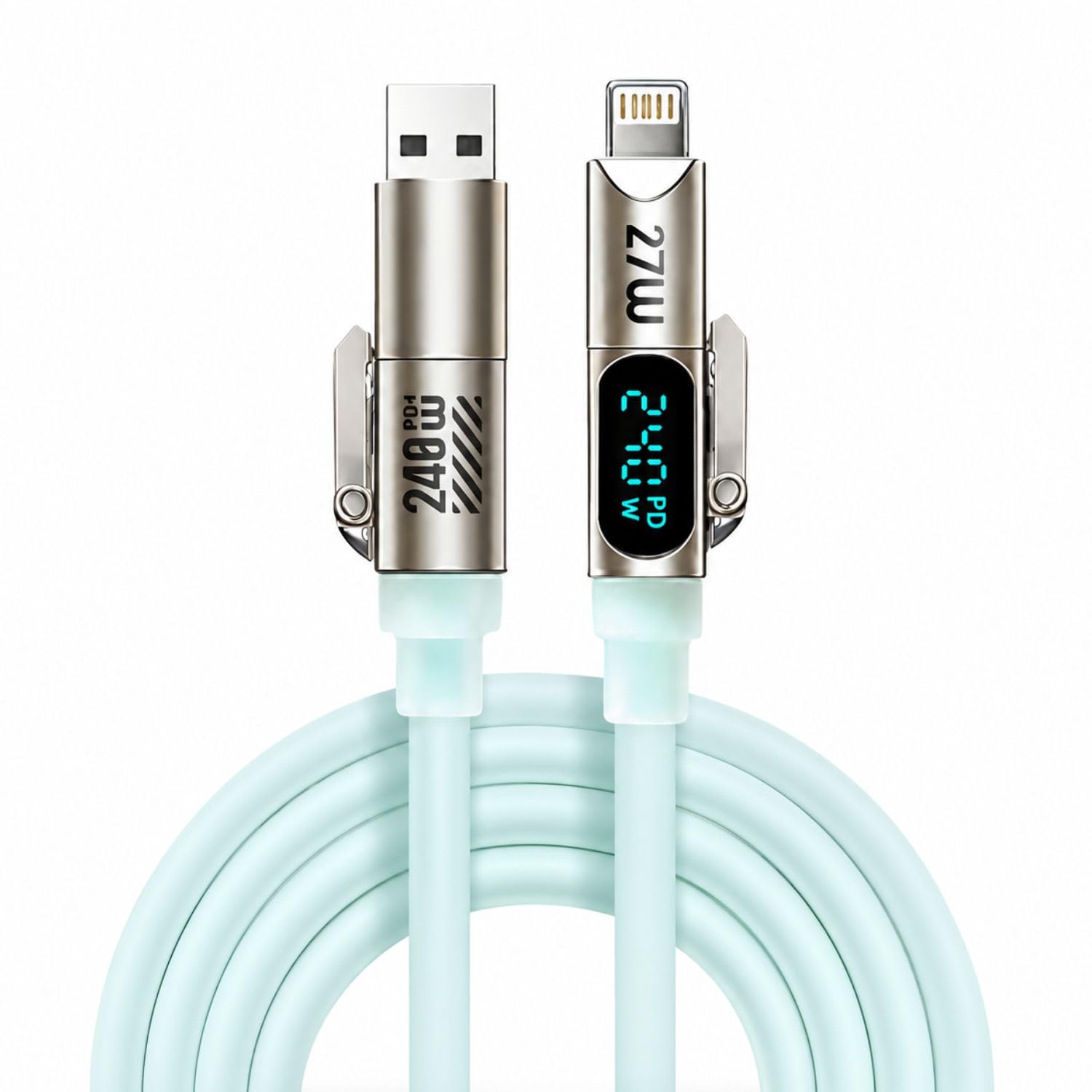 4-In-1 Usb to Type C Charging Cable, PD 240w Type C to Type C Cable with Display, 1.8m Retractable Charging Cable for iPhone 17/16/15/14 | 4 In 1 | Digital Display | 480mbps Data Transfer-image-14