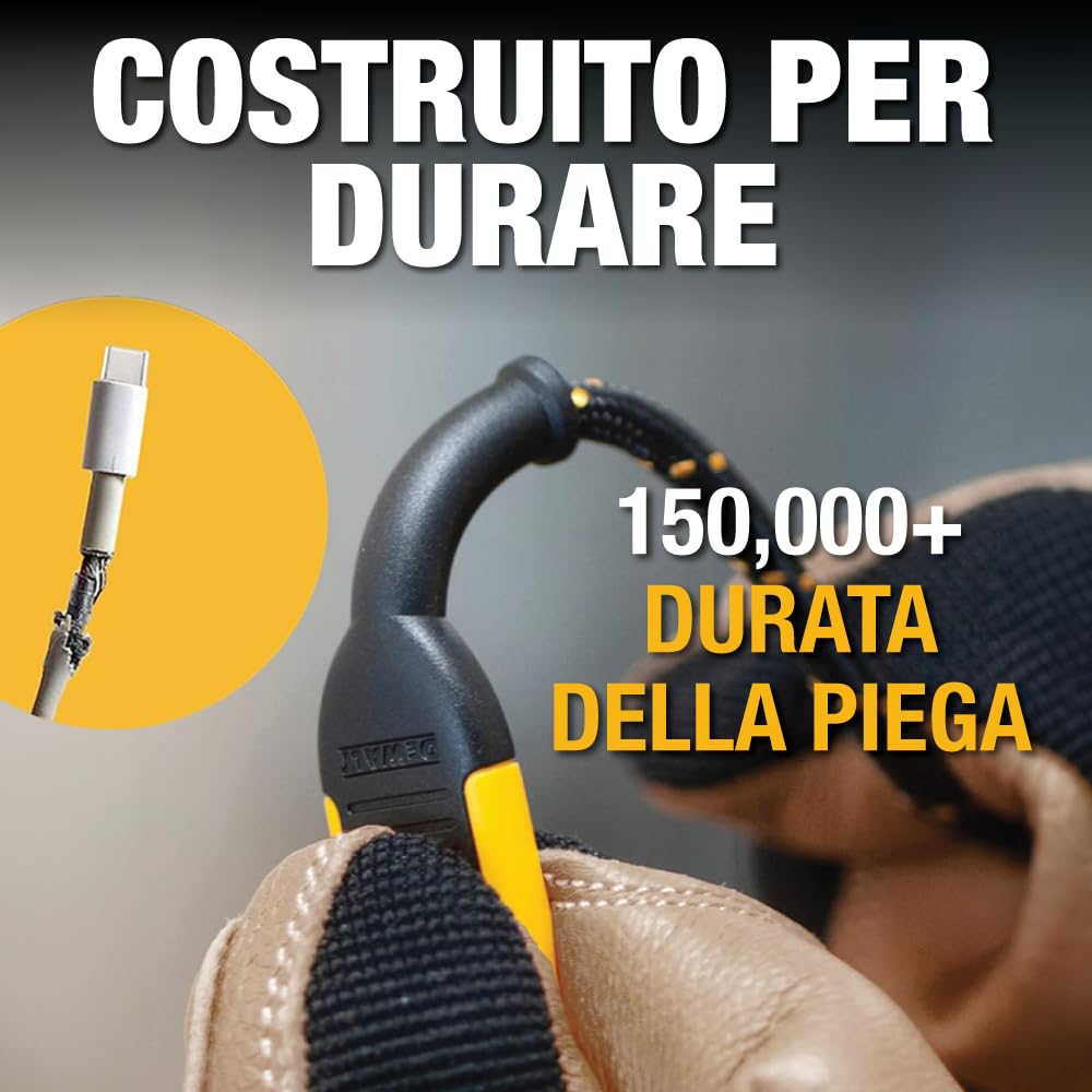 DEWALT Heavy Duty Cavo di Ricarica per iPhone, Confezione da 2, [Certificato Apple MFi], Cavo Lightning a USB da 1,2 m, Ricarica Rapida Compatibile con iPhone 14/13/12/11/13 Pro/13 Pro Max