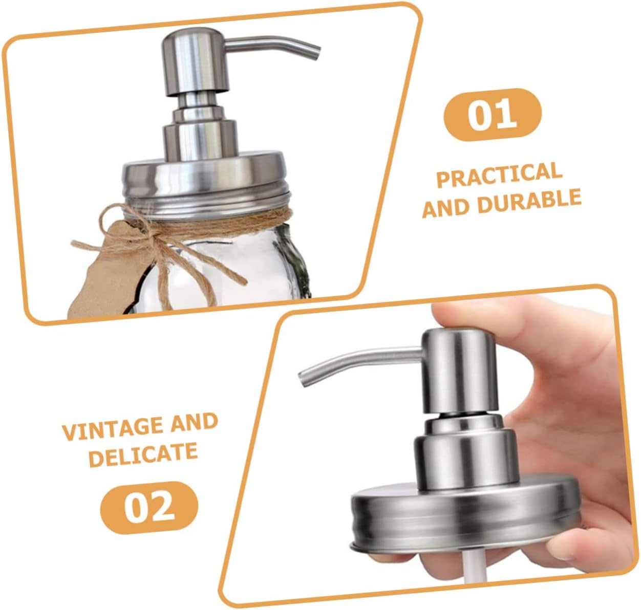 4pcs Soap Dispenser Head Replacement Pump Lotion Pump Replacement Lotion Dispenser Head Stainless Steel Pumps Bubble Soap Mason Jar Lid 304 Stainless Steel Liquid Accessories 16oz