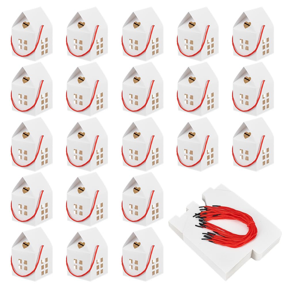BENECREAT 50 Pack White House Gift Boxes with Window Design, 3x3x5inch/ 8x8x12.8cm House Shaped Party Gift Box for Wedding Christmas Birthday Candy Treats