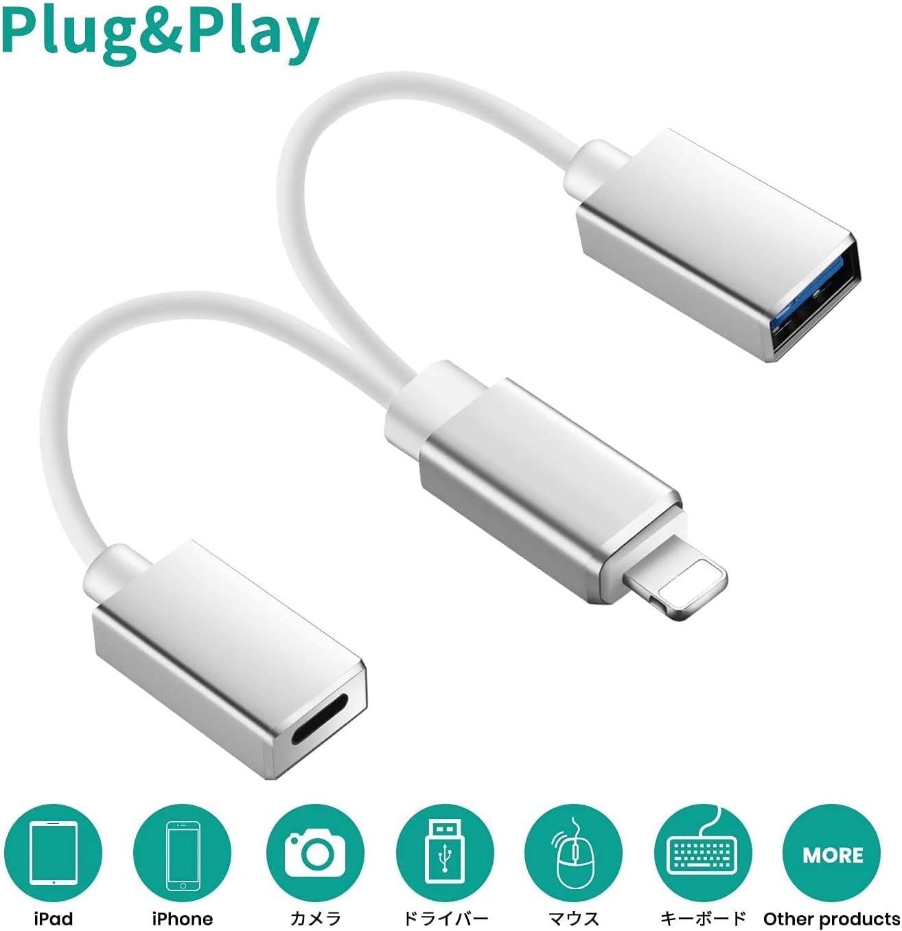 Amazon.co.jp: OTG ケーブル USBA(メス)→ライトニング(オス) USB変換